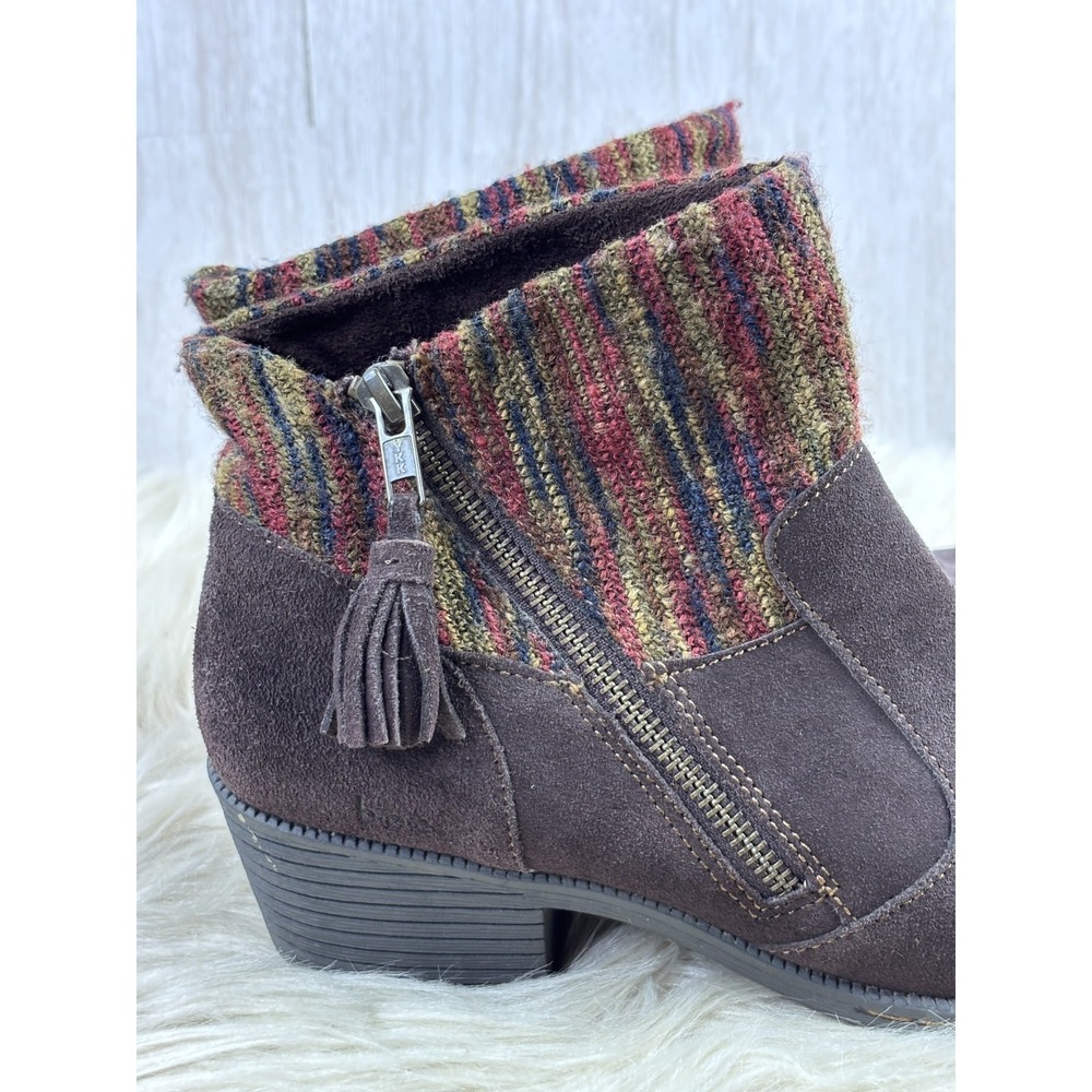 BOC Charon Ankle Boots Brown Suede Knit Collar Tassel Zip Women 9M Boho - Picture 6 of 12